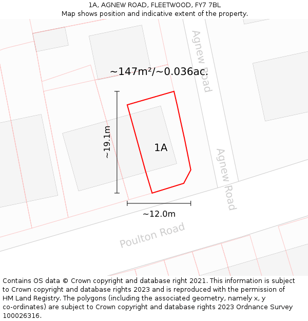 1A, AGNEW ROAD, FLEETWOOD, FY7 7BL: Plot and title map