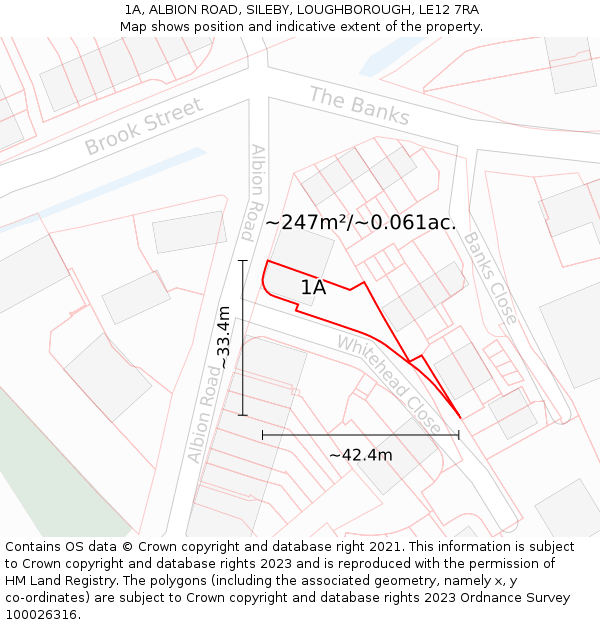 1A, ALBION ROAD, SILEBY, LOUGHBOROUGH, LE12 7RA: Plot and title map