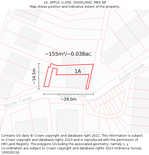 1A, APPLE CLOSE, SNODLAND, ME6 5JP: Plot and title map