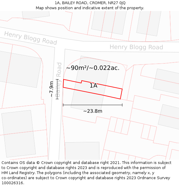 1A, BAILEY ROAD, CROMER, NR27 0JQ: Plot and title map