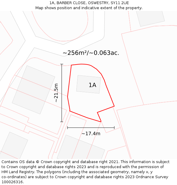 1A, BARBER CLOSE, OSWESTRY, SY11 2UE: Plot and title map