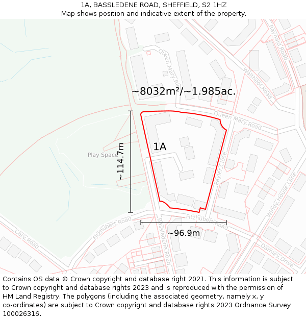 1A, BASSLEDENE ROAD, SHEFFIELD, S2 1HZ: Plot and title map