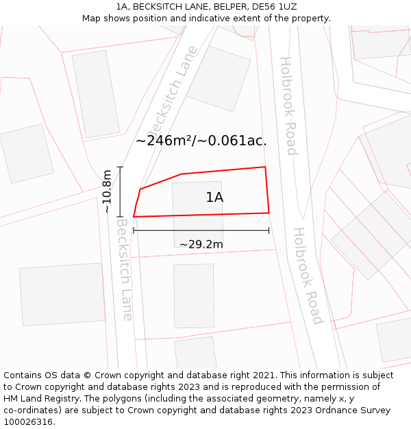 1A, BECKSITCH LANE, BELPER, DE56 1UZ: Plot and title map