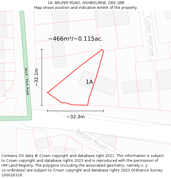 1A, BELPER ROAD, ASHBOURNE, DE6 1BB: Plot and title map