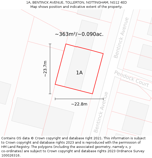 1A, BENTINCK AVENUE, TOLLERTON, NOTTINGHAM, NG12 4ED: Plot and title map