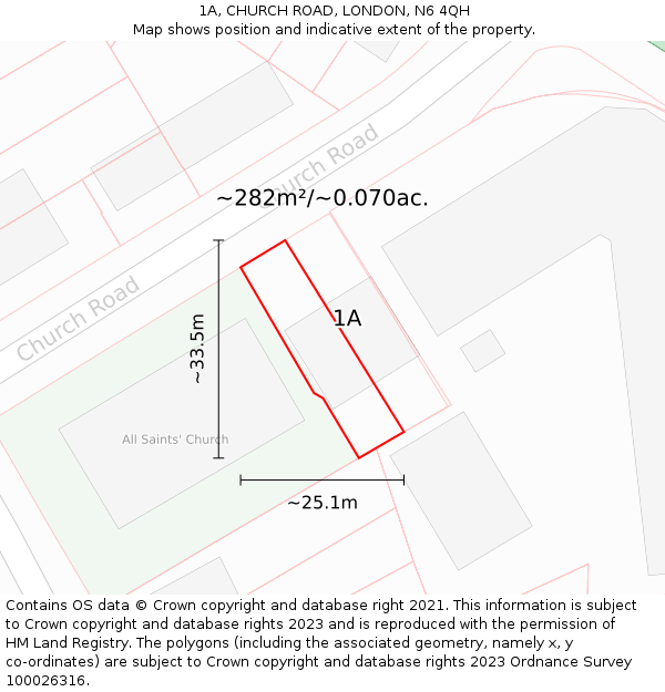 1A, CHURCH ROAD, LONDON, N6 4QH: Plot and title map