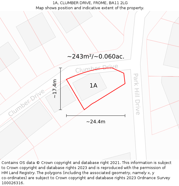 1A, CLUMBER DRIVE, FROME, BA11 2LG: Plot and title map