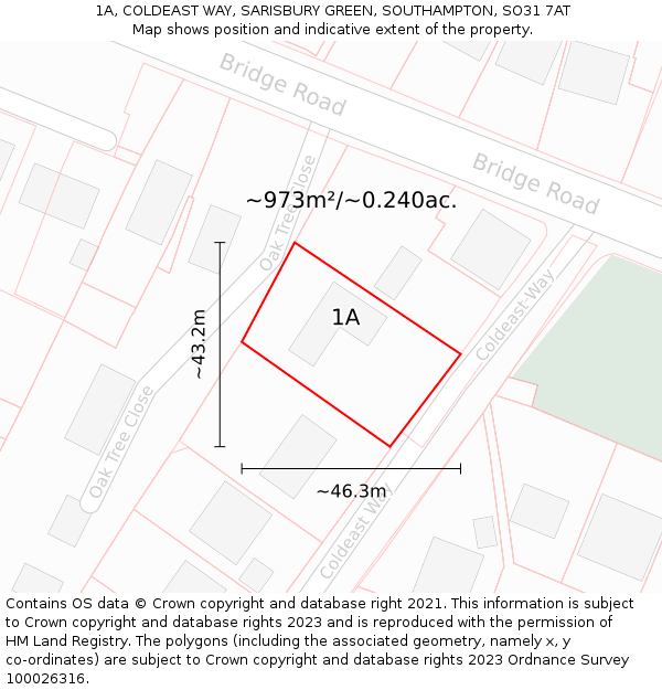 1A, COLDEAST WAY, SARISBURY GREEN, SOUTHAMPTON, SO31 7AT: Plot and title map