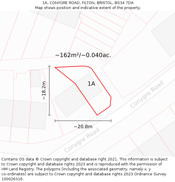 1A, CONYGRE ROAD, FILTON, BRISTOL, BS34 7DA: Plot and title map