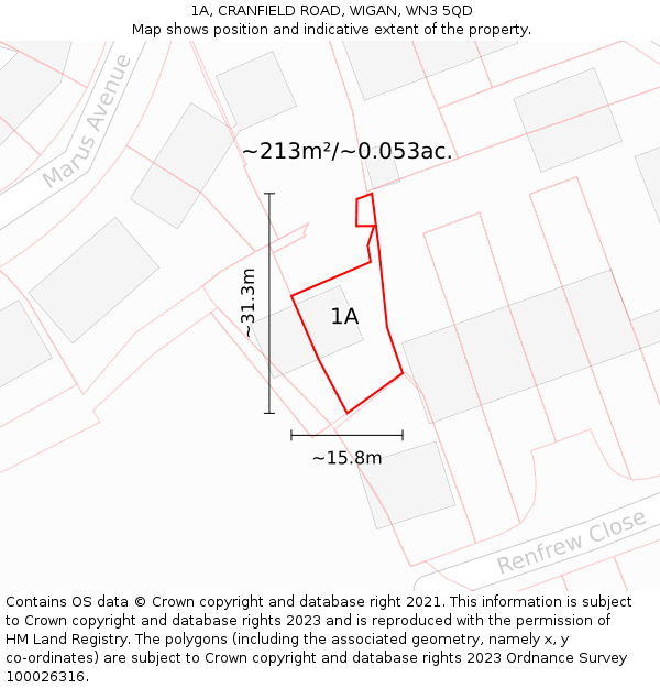 1A, CRANFIELD ROAD, WIGAN, WN3 5QD: Plot and title map