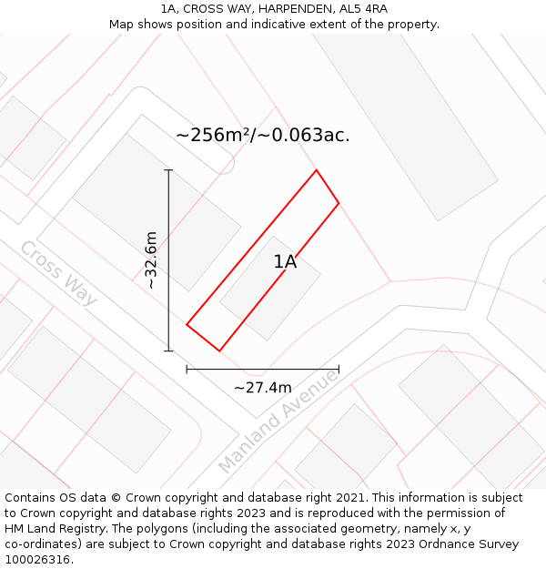 1A, CROSS WAY, HARPENDEN, AL5 4RA: Plot and title map