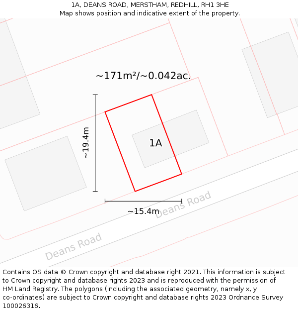 1A, DEANS ROAD, MERSTHAM, REDHILL, RH1 3HE: Plot and title map