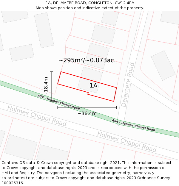 1A, DELAMERE ROAD, CONGLETON, CW12 4PA: Plot and title map