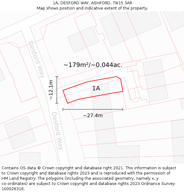 1A, DESFORD WAY, ASHFORD, TW15 3AR: Plot and title map