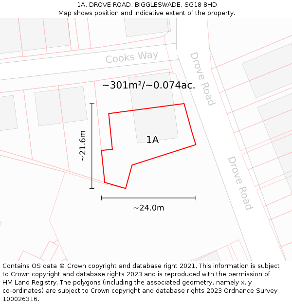 1A, DROVE ROAD, BIGGLESWADE, SG18 8HD: Plot and title map