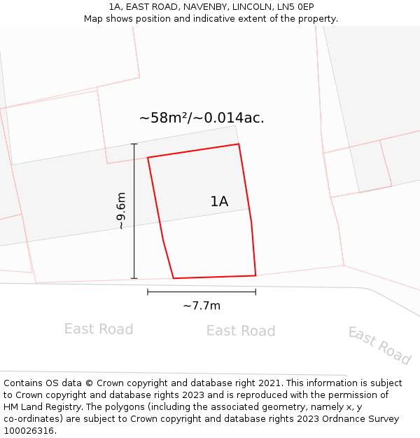 1A, EAST ROAD, NAVENBY, LINCOLN, LN5 0EP: Plot and title map