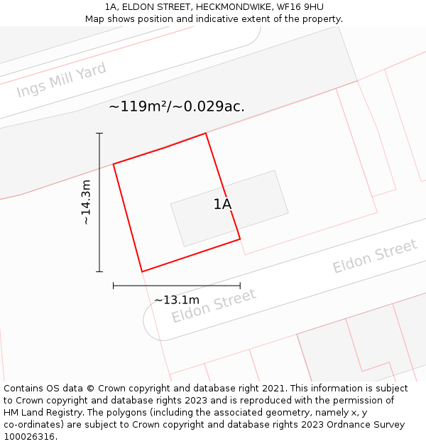 1A, ELDON STREET, HECKMONDWIKE, WF16 9HU: Plot and title map