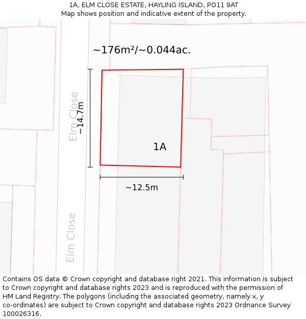 1A, ELM CLOSE ESTATE, HAYLING ISLAND, PO11 9AT: Plot and title map