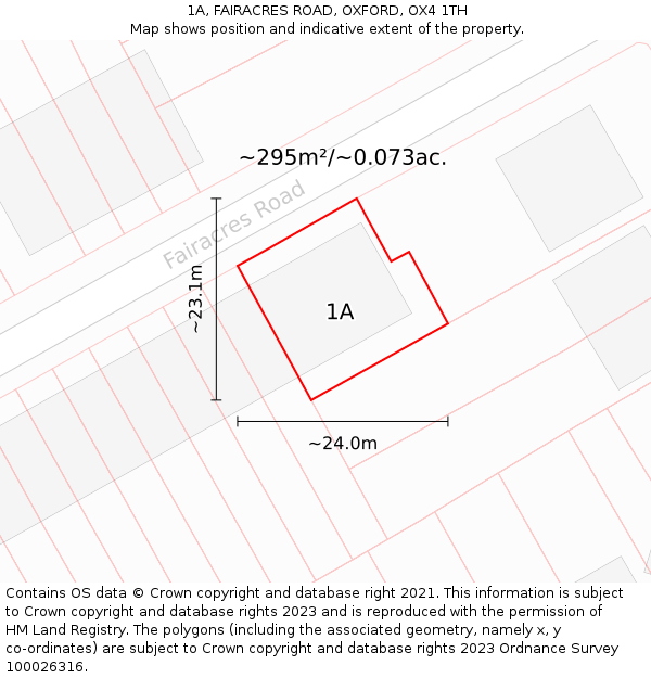 1A, FAIRACRES ROAD, OXFORD, OX4 1TH: Plot and title map