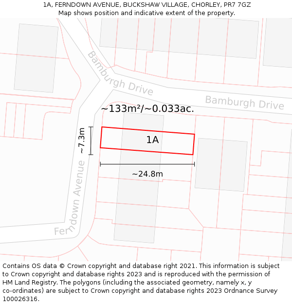 1A, FERNDOWN AVENUE, BUCKSHAW VILLAGE, CHORLEY, PR7 7GZ: Plot and title map