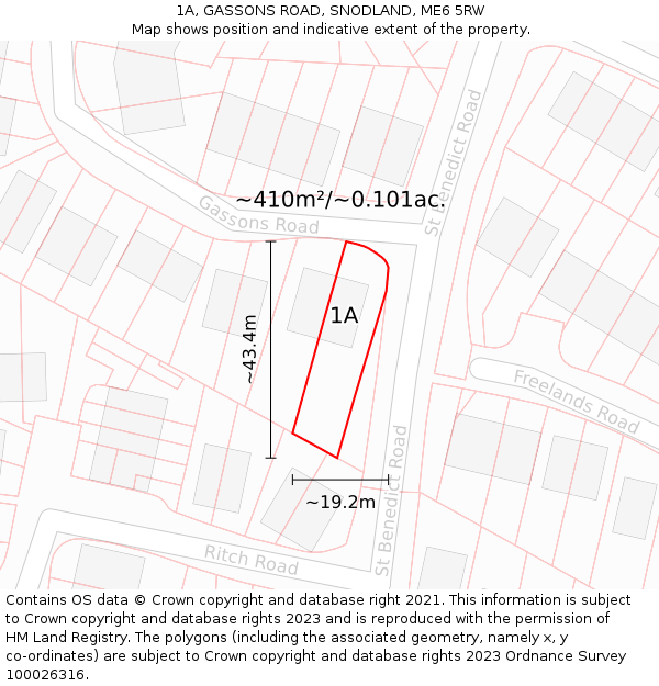 1A, GASSONS ROAD, SNODLAND, ME6 5RW: Plot and title map