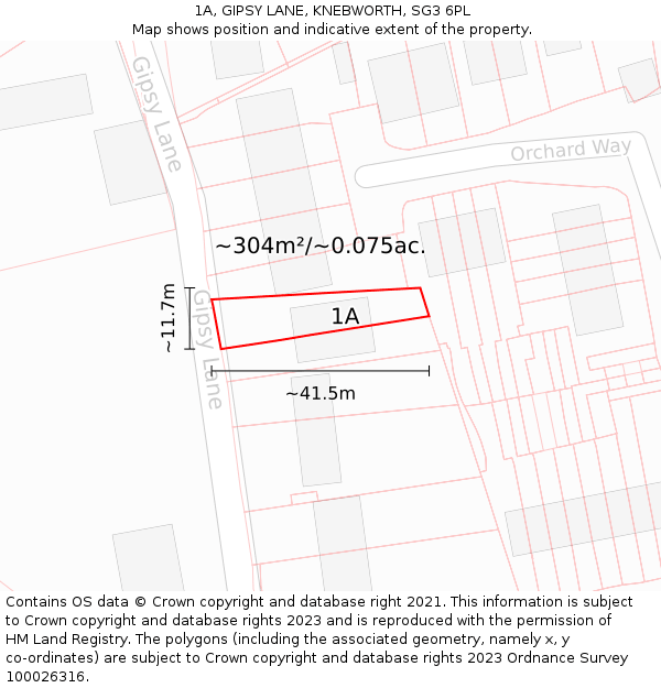 1A, GIPSY LANE, KNEBWORTH, SG3 6PL: Plot and title map