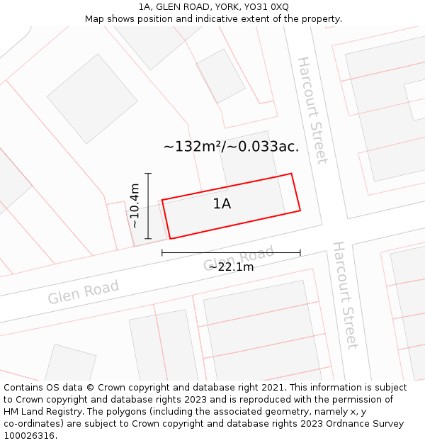 1A, GLEN ROAD, YORK, YO31 0XQ: Plot and title map