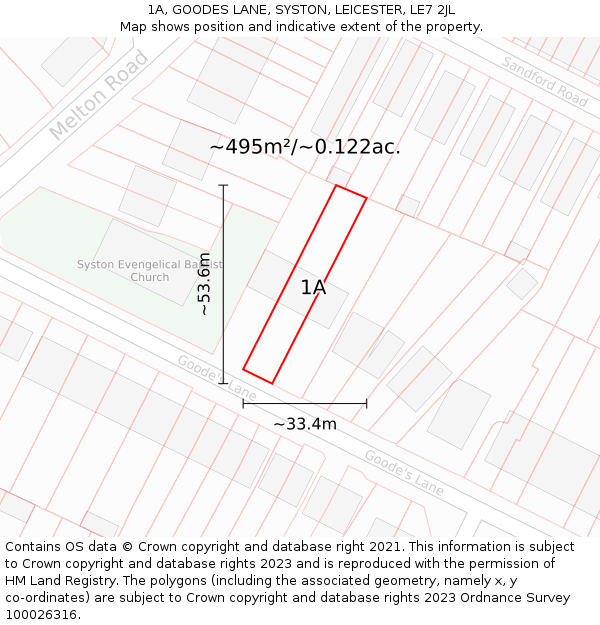 1A, GOODES LANE, SYSTON, LEICESTER, LE7 2JL: Plot and title map