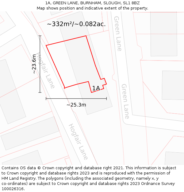 1A, GREEN LANE, BURNHAM, SLOUGH, SL1 8BZ: Plot and title map