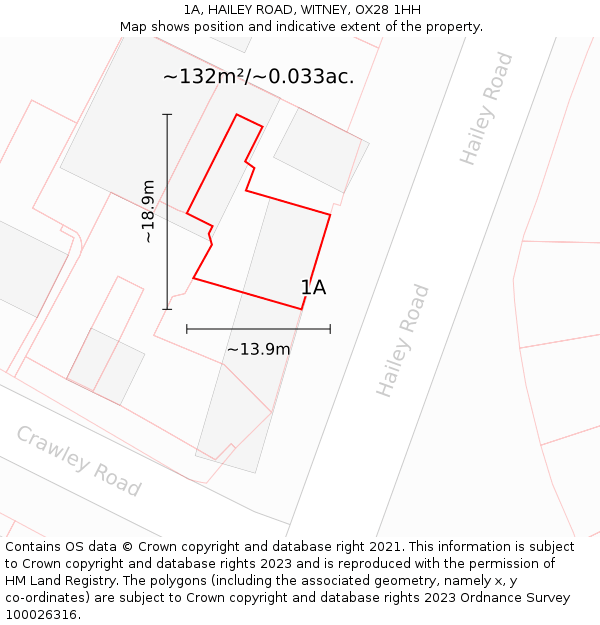 1A, HAILEY ROAD, WITNEY, OX28 1HH: Plot and title map