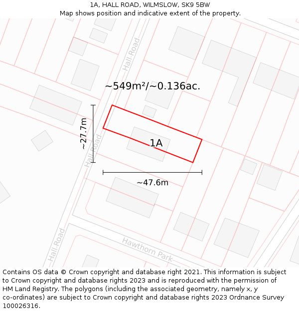 1A, HALL ROAD, WILMSLOW, SK9 5BW: Plot and title map