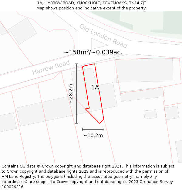 1A, HARROW ROAD, KNOCKHOLT, SEVENOAKS, TN14 7JT: Plot and title map