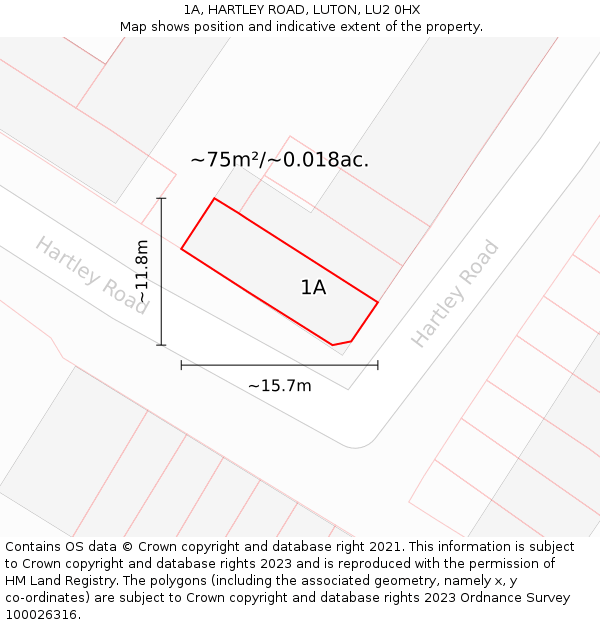 1A, HARTLEY ROAD, LUTON, LU2 0HX: Plot and title map