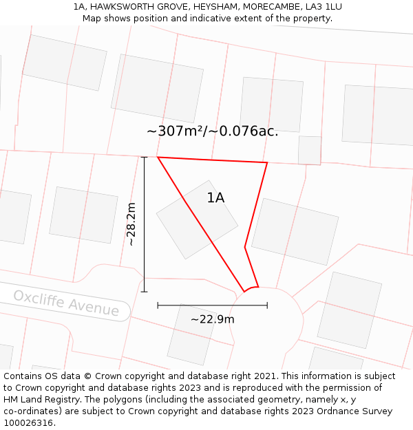 1A, HAWKSWORTH GROVE, HEYSHAM, MORECAMBE, LA3 1LU: Plot and title map