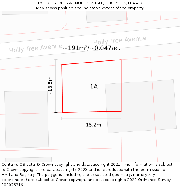 1A, HOLLYTREE AVENUE, BIRSTALL, LEICESTER, LE4 4LG: Plot and title map