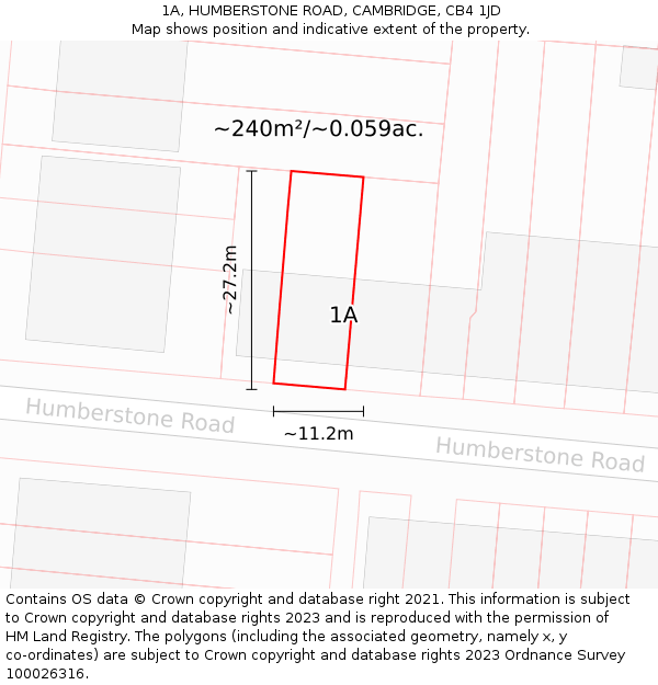 1A, HUMBERSTONE ROAD, CAMBRIDGE, CB4 1JD: Plot and title map