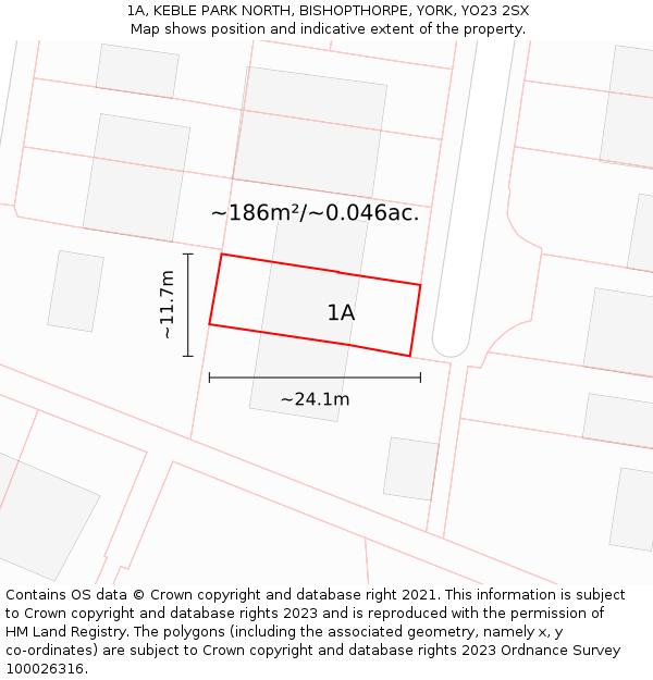 1A, KEBLE PARK NORTH, BISHOPTHORPE, YORK, YO23 2SX: Plot and title map