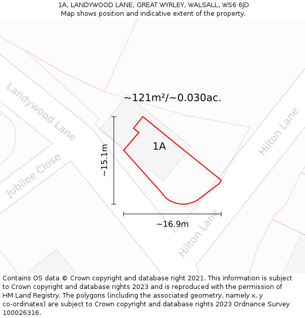 1A, LANDYWOOD LANE, GREAT WYRLEY, WALSALL, WS6 6JD: Plot and title map