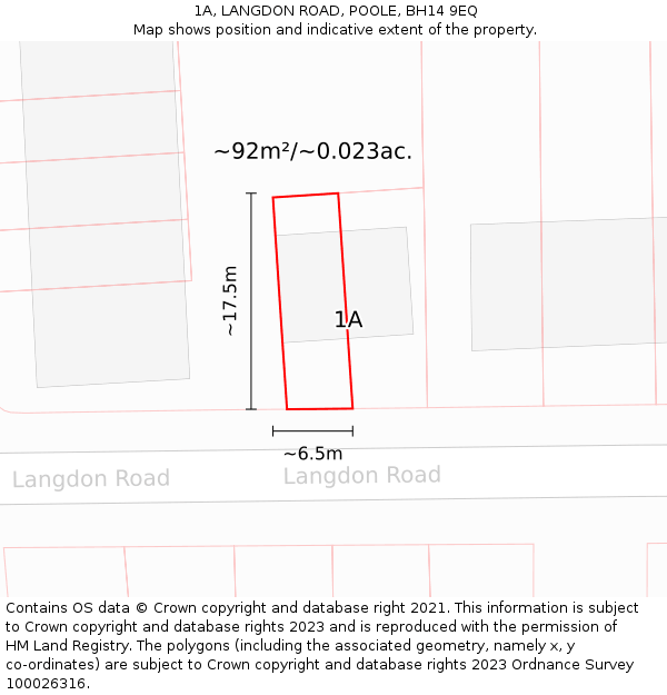 1A, LANGDON ROAD, POOLE, BH14 9EQ: Plot and title map