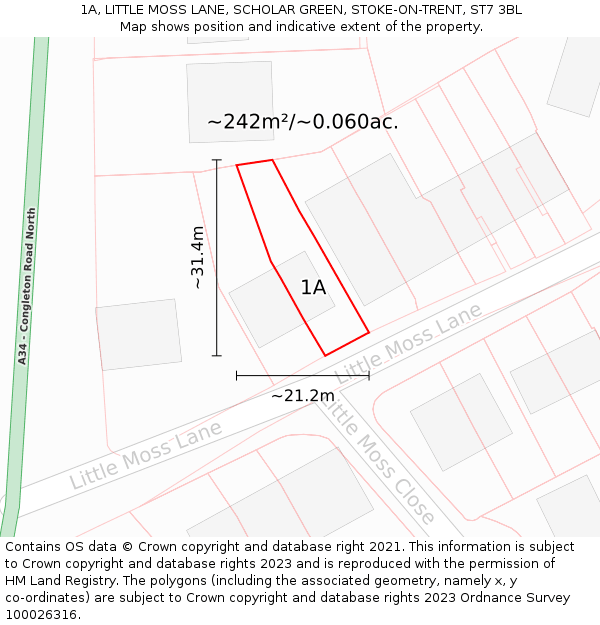 1A, LITTLE MOSS LANE, SCHOLAR GREEN, STOKE-ON-TRENT, ST7 3BL: Plot and title map