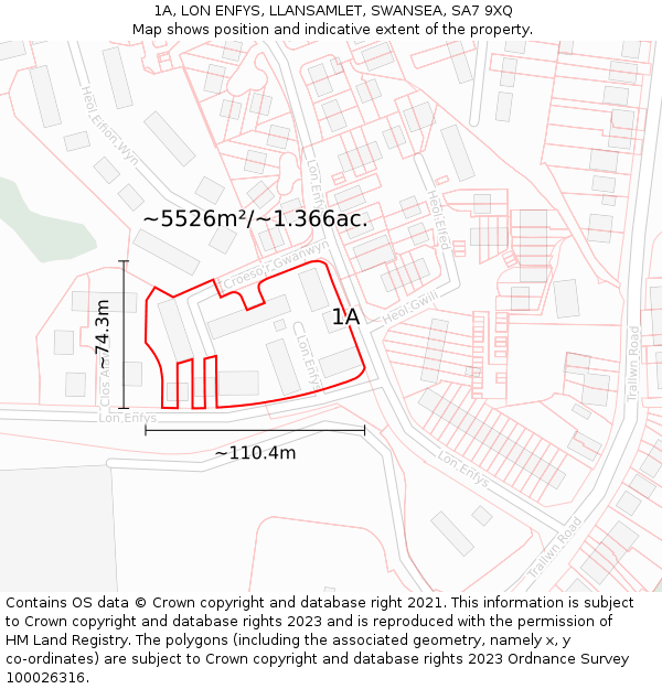 1A, LON ENFYS, LLANSAMLET, SWANSEA, SA7 9XQ: Plot and title map