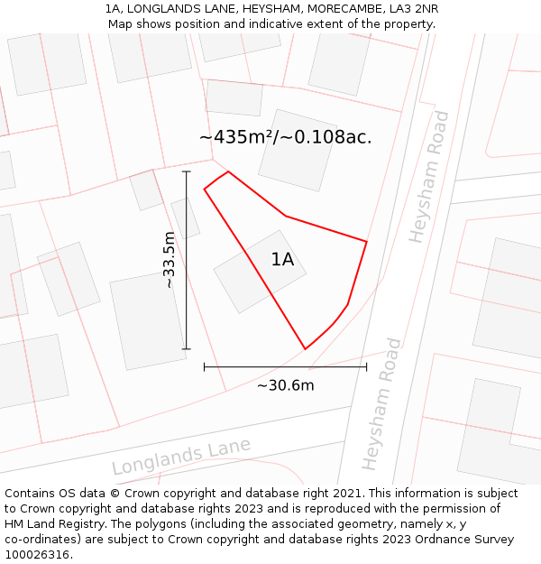 1A, LONGLANDS LANE, HEYSHAM, MORECAMBE, LA3 2NR: Plot and title map