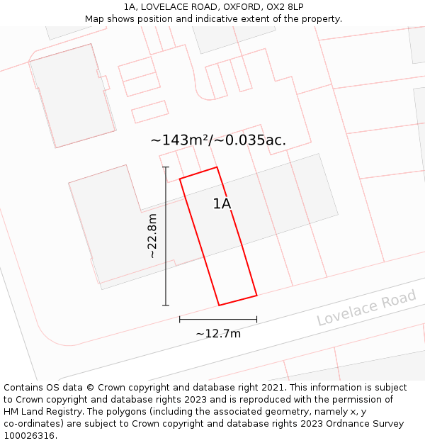 1A, LOVELACE ROAD, OXFORD, OX2 8LP: Plot and title map