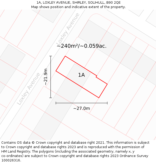 1A, LOXLEY AVENUE, SHIRLEY, SOLIHULL, B90 2QE: Plot and title map