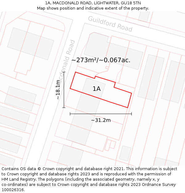 1A, MACDONALD ROAD, LIGHTWATER, GU18 5TN: Plot and title map