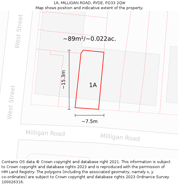 1A, MILLIGAN ROAD, RYDE, PO33 2QW: Plot and title map