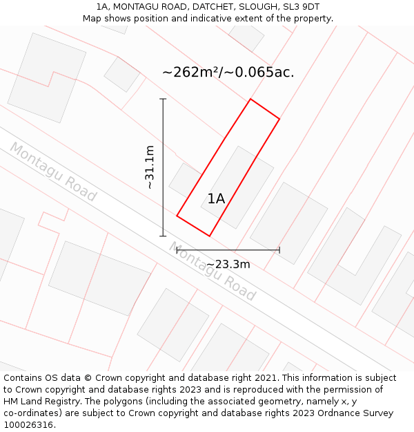 1A, MONTAGU ROAD, DATCHET, SLOUGH, SL3 9DT: Plot and title map