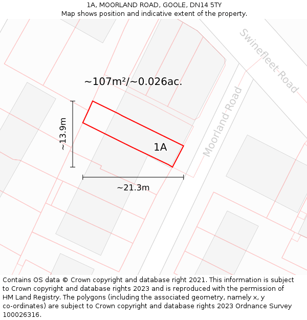 1A, MOORLAND ROAD, GOOLE, DN14 5TY: Plot and title map