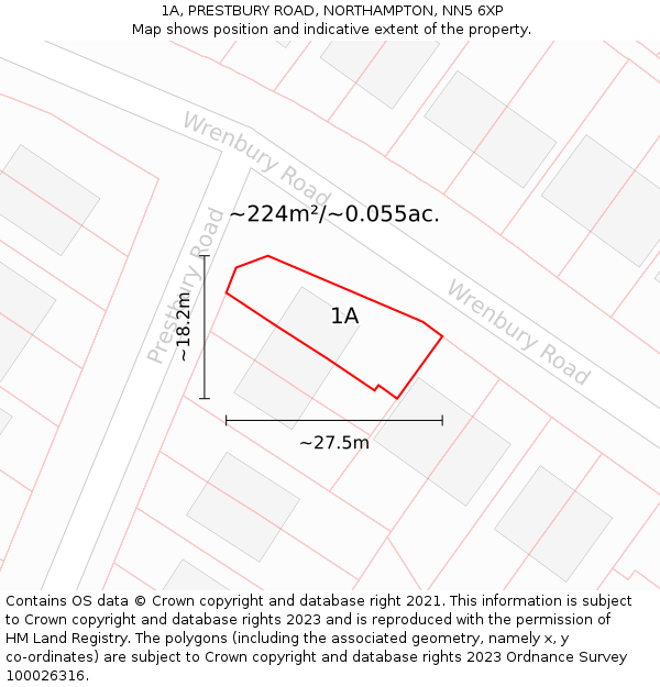 1A, PRESTBURY ROAD, NORTHAMPTON, NN5 6XP: Plot and title map