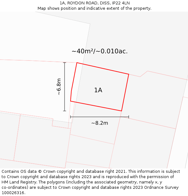 1A, ROYDON ROAD, DISS, IP22 4LN: Plot and title map